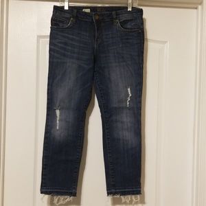 Distressed ankle length Kut jeans.